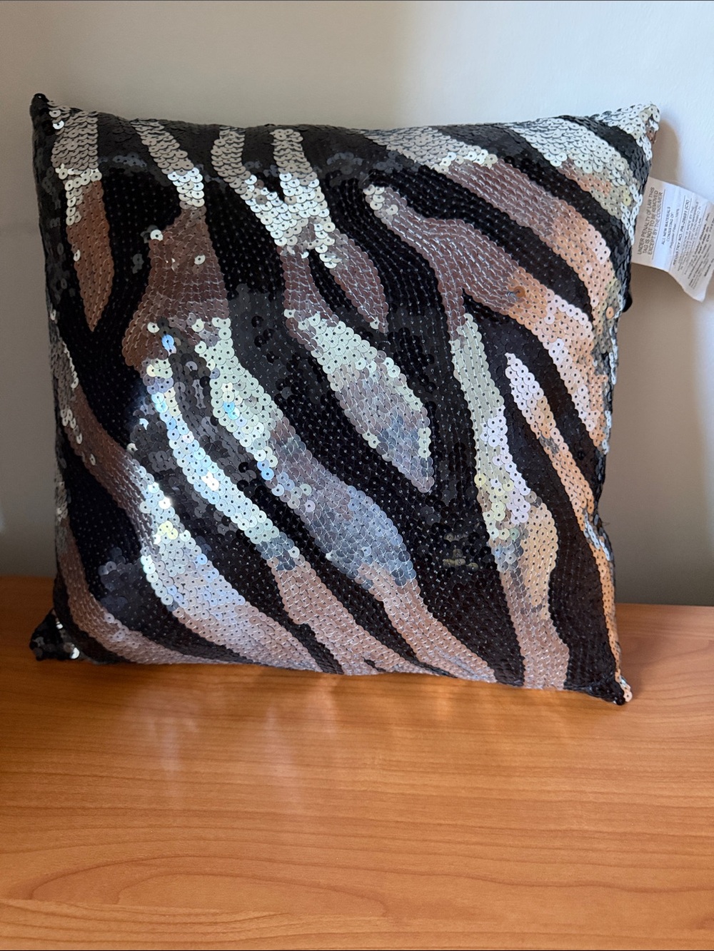 Black and Silver Striped Sequin Accent Pillow. NWT